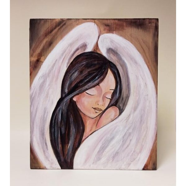 Obraz anioła akryl na drewnie 35×30 cm – rękodzieło, dedykacja gratis