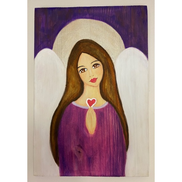 Ręcznie malowany obraz ANIOŁ na drewnie 30x20 cm