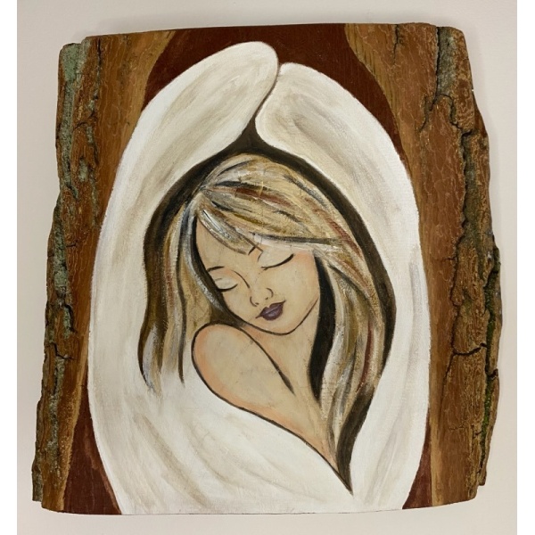 Ręcznie malowany obraz ANIOŁ na drewnie 30x30 cm
