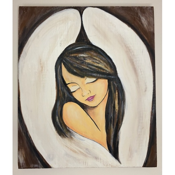 Obraz anioła akryl na drewnie 35x30 cm – rękodzieło, dedykacja gratis