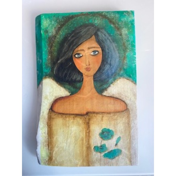 Ręcznie robiony anioł na drewnie 26,5x17,5 cm – obraz decoupage z możliwością personalizacji